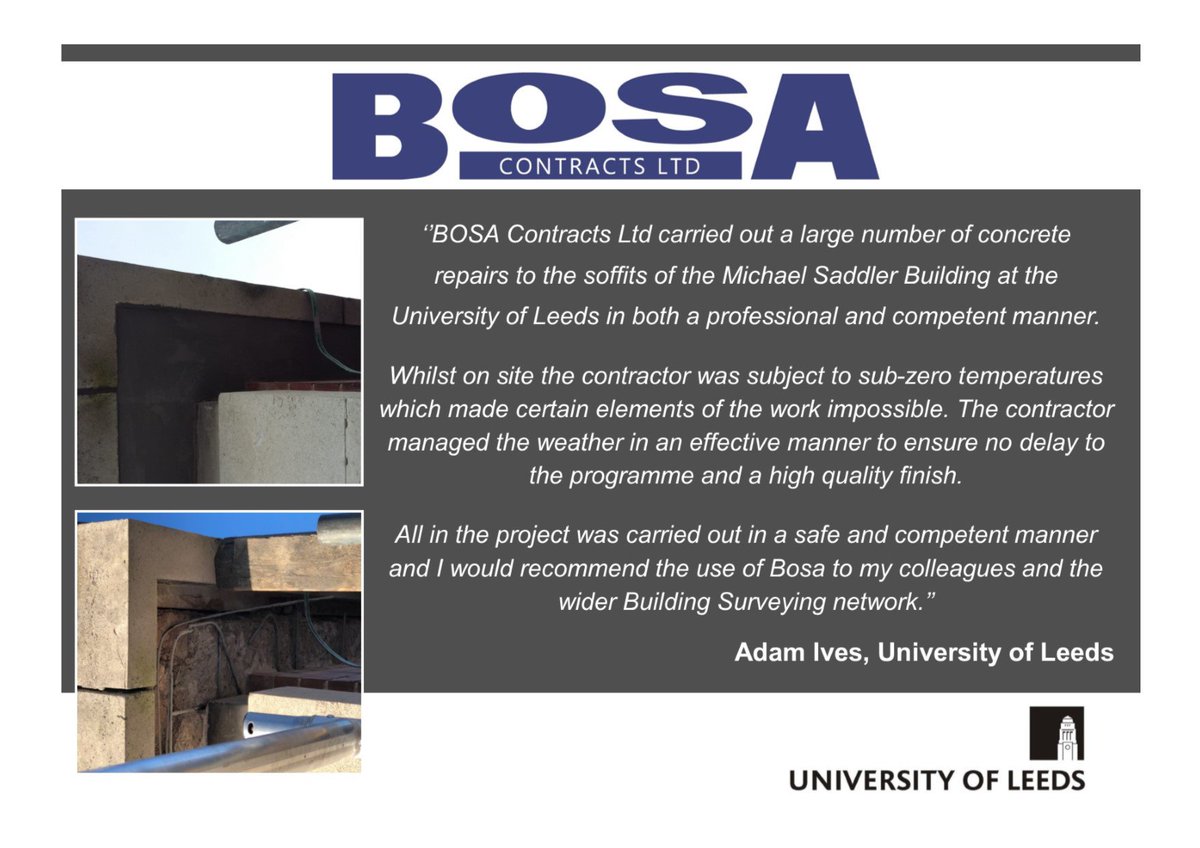 To read more about this concrete repairs project at the University of Leeds and the full testimonial, follow our link bosacontracts.co.uk/case-study-mic… #universityofleeds #concreterepairs #soffitrepairs