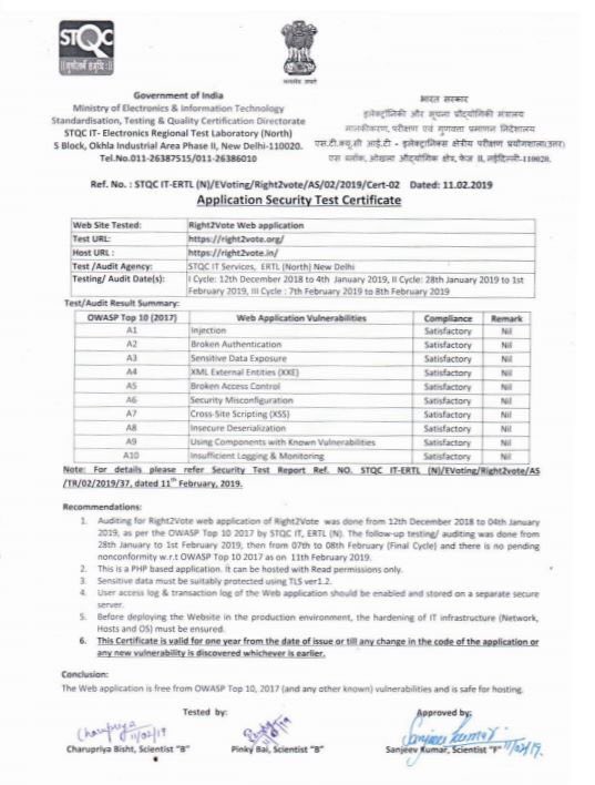 <a href="/right2vote_in/">Right2Vote</a>’s voting platform has been certified by Government of India for security