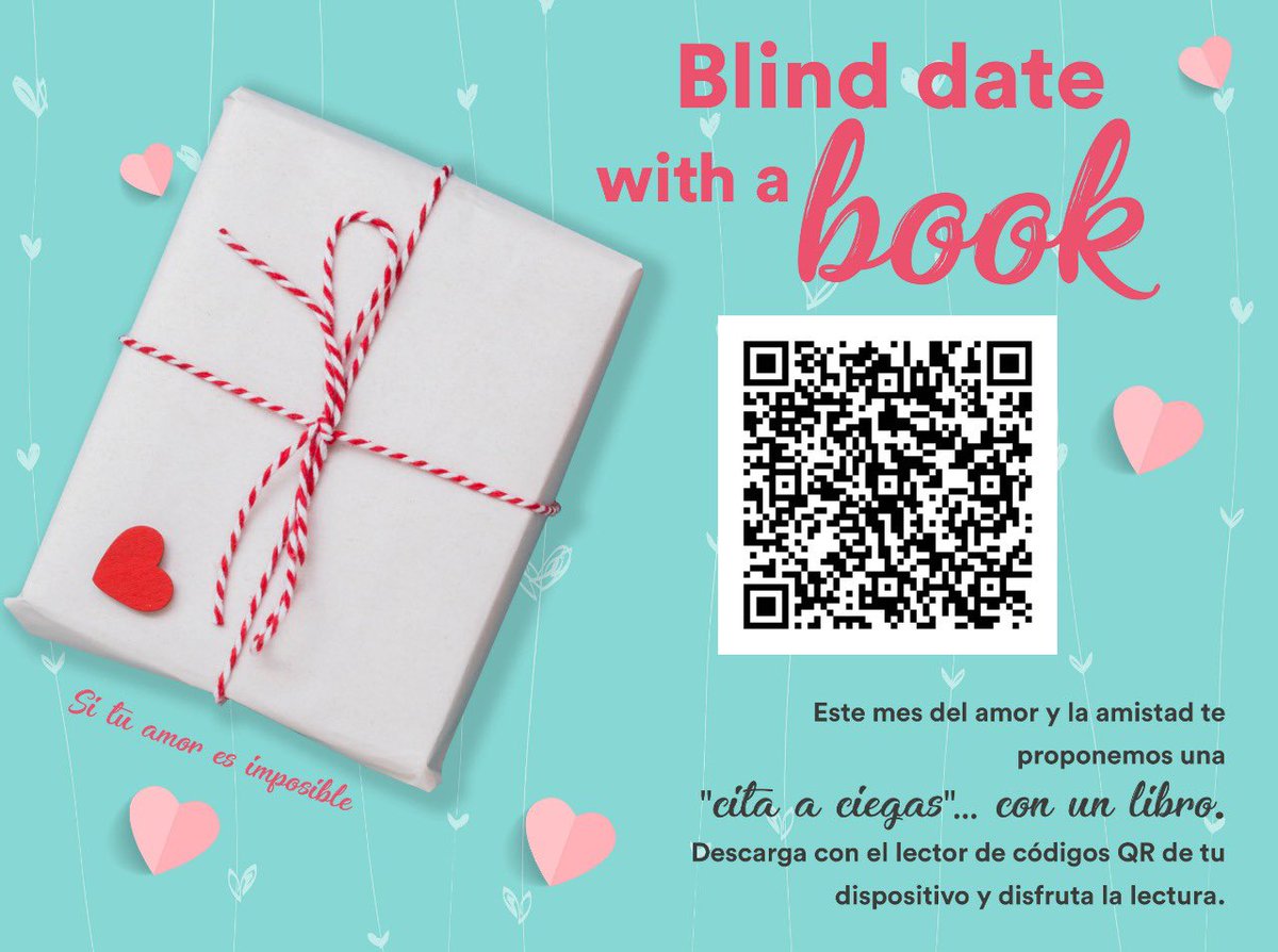 Este mes del amor y la amistad te proponemos una "cita a ciegas"... con un libro. Descarga con el lector de códigos QR de tu dispositivo y disfruta la lectura.

Si tienen dudas, la Dra. Corazón [<a href="/rosariorogel/">Rosario Rogel-Salazar</a>] les puede ayudar con todo gusto.

#blinddate #LeerEsVida #AmorYAmistad