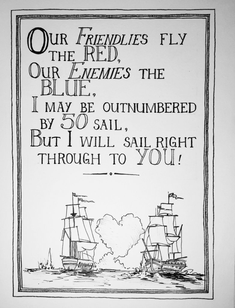 One of my favourite anecdotal naval stories is from this battle, and it's one that has inspired this brilliant drawing by  @kelseashanty 