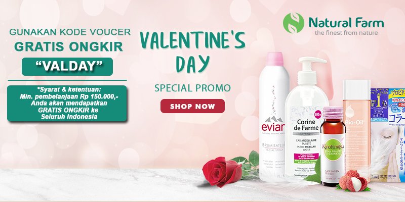 Happy Valentine Day Sahabat Natural Farm!
Dapatkan diskon 20% off untuk setiap pembelian produk kecantikan dari Natural Farm serta free ongkir ke seluruh Indonesia *t&amp;c berlaku. Promo ini hingga 17 Februari aja lho buruan yuk kunjungi naturalfarm.id