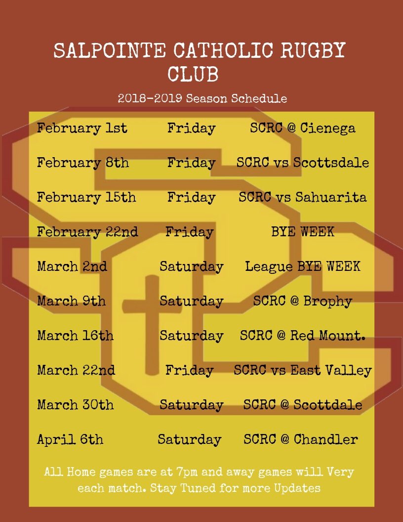 Updated schedule for this Years 2018-2019 Season 🏉😤🤘