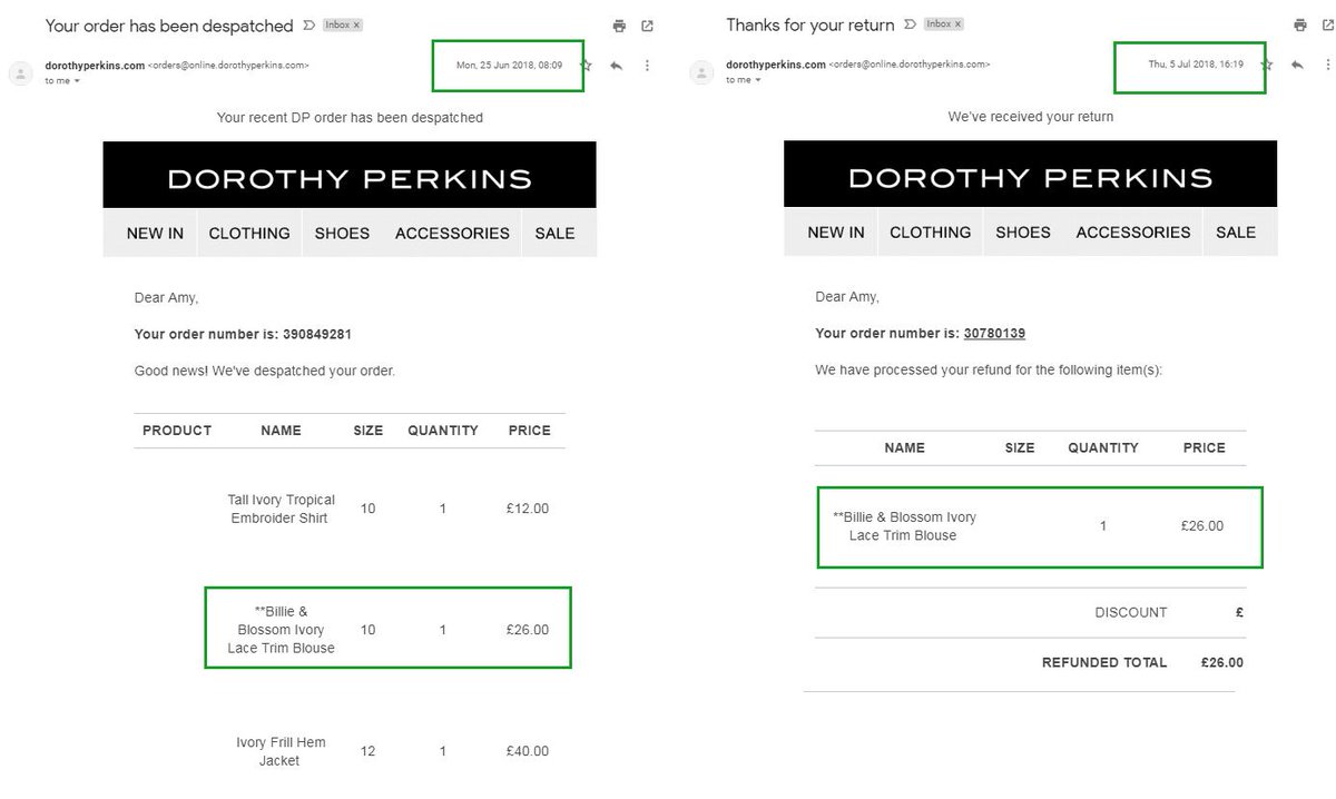 AmyChetwynd's tweet photo. I sent my return off to @Dorothy_Perkins the same time I returned the other 2 items back in July 2018. Yet 1 item I get a refund on in February 2019!! #ridiculous #shitshow https://t.co/FVcOiNdeqP