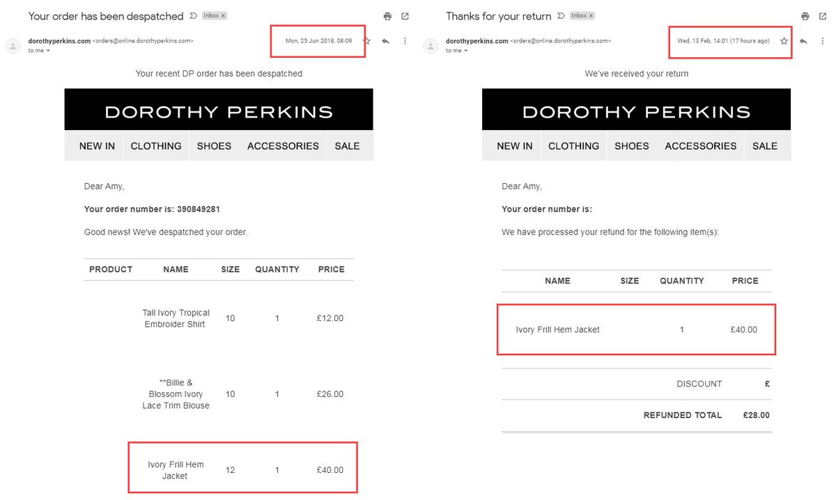 AmyChetwynd's tweet photo. It has taken @Dorothy_Perkins 7 months to process a simple return. Are you actually kidding me! #customerservice #complaint #shitshow https://t.co/FMblwUdzp4
