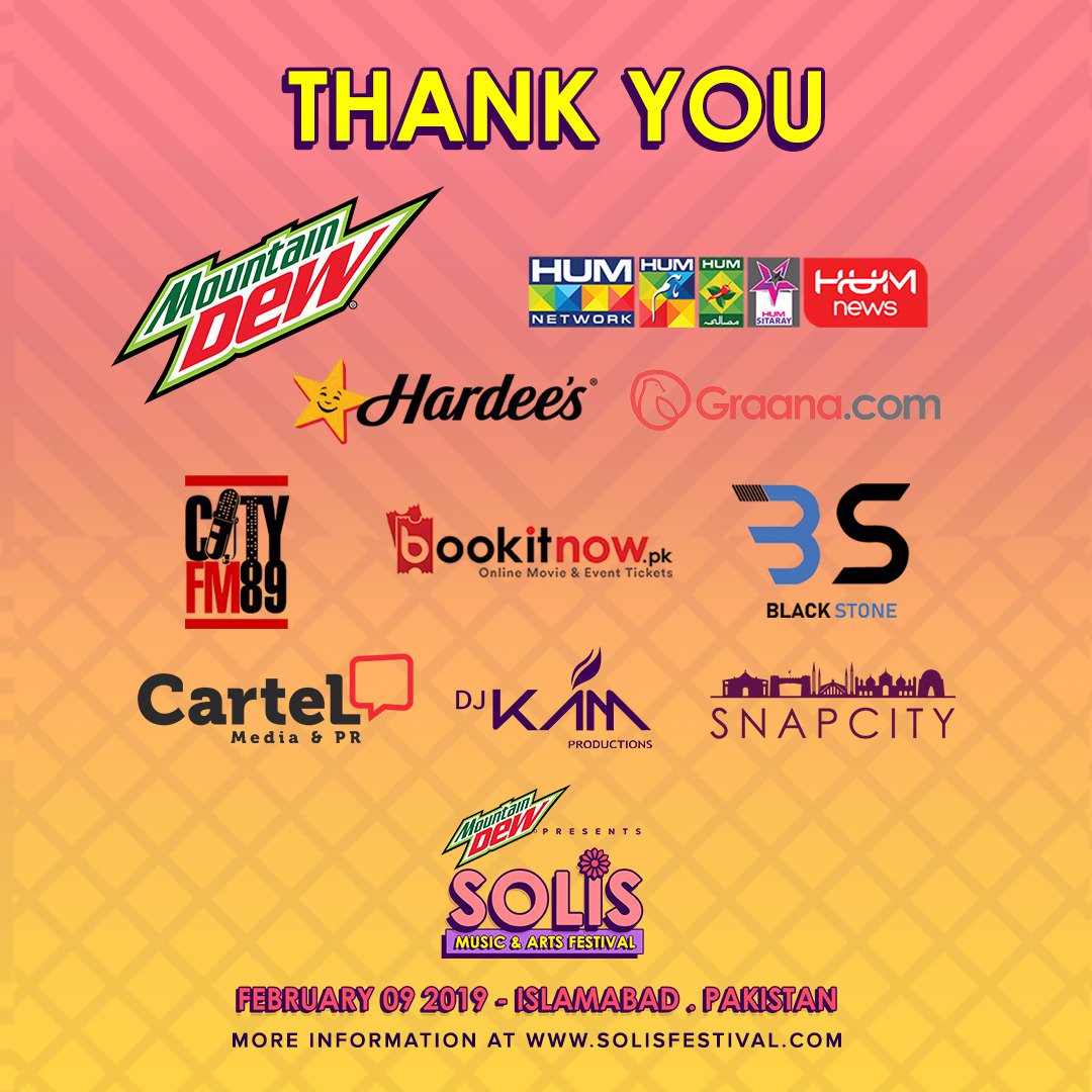 solismusicarts's tweet photo. We’d like to thank all of our friends and partners who made Mountain Dew Presents Solis Music &amp; Arts a possibility. Islamabad, we made history together!!! #solisfestival #dewsolis https://t.co/LtuV2LlLNW