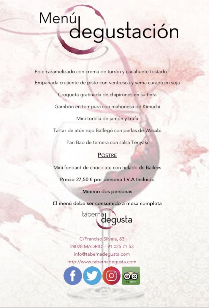 TabernaDegusta's tweet photo. Celebra #SanValentin en #TabernaDegusta con nuestro menú #degustacion https://t.co/Q2QD6iWp7w   #gastronomia #madrid #tapas #vinos #megustadegusta https://t.co/XMbNWXGkrf