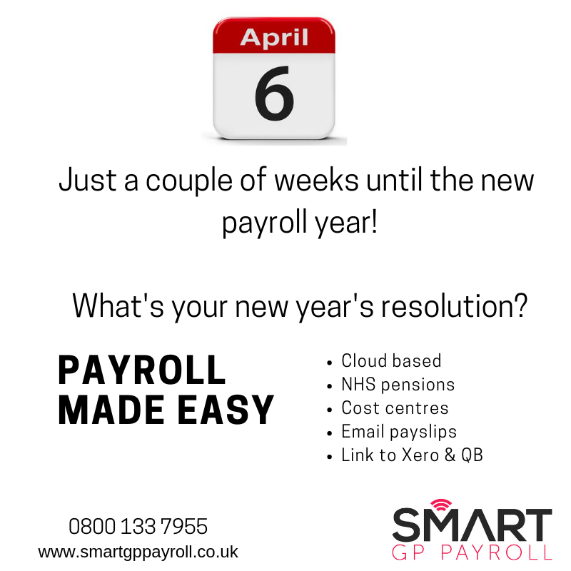 SmartGP_Payroll's tweet photo. Just a few weeks till the new payroll year starts.  Will you make the Smart choice? #payroll #nhspensions #QuickBooks #xero https://t.co/wDQRt1tWqY