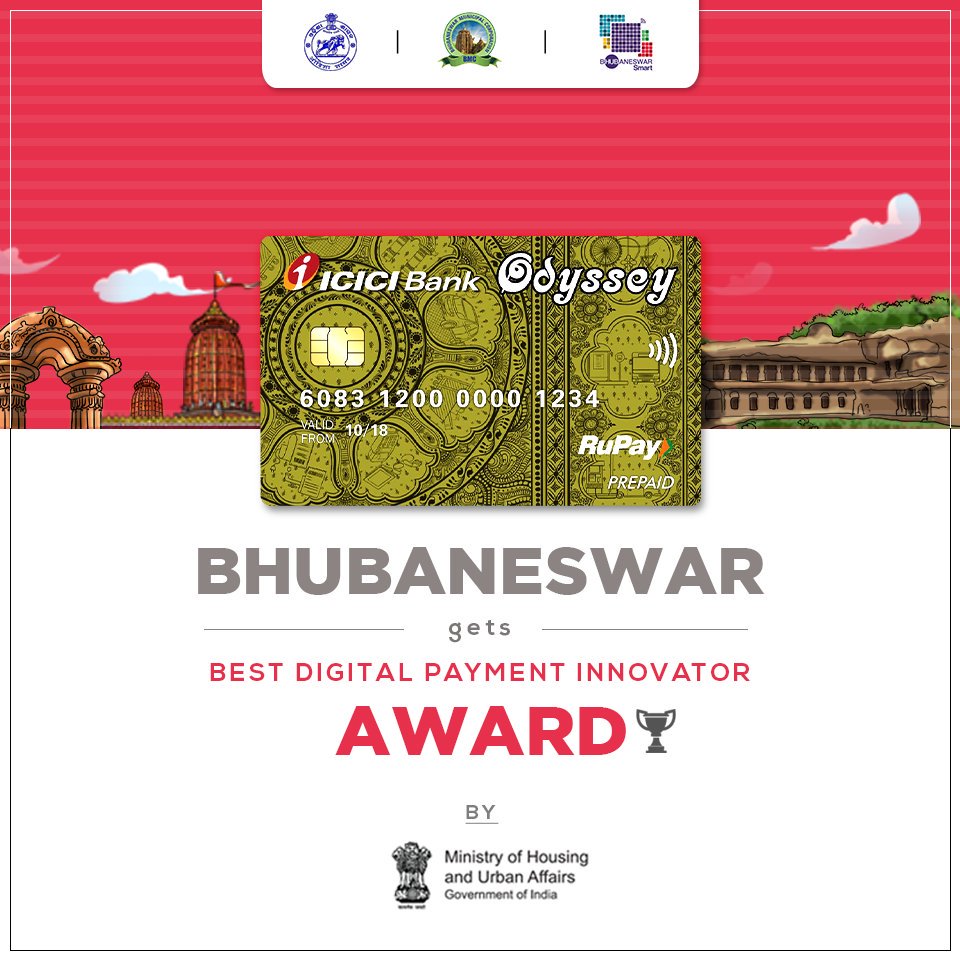 Smart Bhubaneswar (@bscl_bbsr) on Twitter photo We are happy to inform you that Bhubaneswar’s #SmartPayment initiative, #OdysseyCityCard has won the ‘Best Digital Payment Innovator Award’ by <a href="/MoHUA_India/">Ministry of Housing and Urban Affairs</a>. This initiative enables citizens to make quick & easy payments for various services like property tax, retail payments, etc We are happy to inform you that Bhubaneswar’s #SmartPayment initiative, #OdysseyCityCard has won the ‘Best Digital Payment Innovator Award’ by <a href="/MoHUA_India/">Ministry of Housing and Urban Affairs</a>. This initiative enables citizens to make quick & easy payments for various services like property tax, retail payments, etc