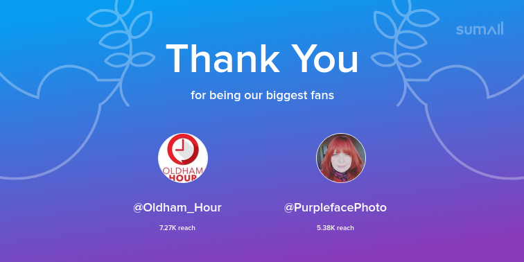 Our biggest fans this week: <a href="/Oldham_Hour/">Oldham Hour</a>, <a href="/PurplefacePhoto/">Sarah Lewis</a>. Thank you! via sumall.com/thankyou?utm_s…