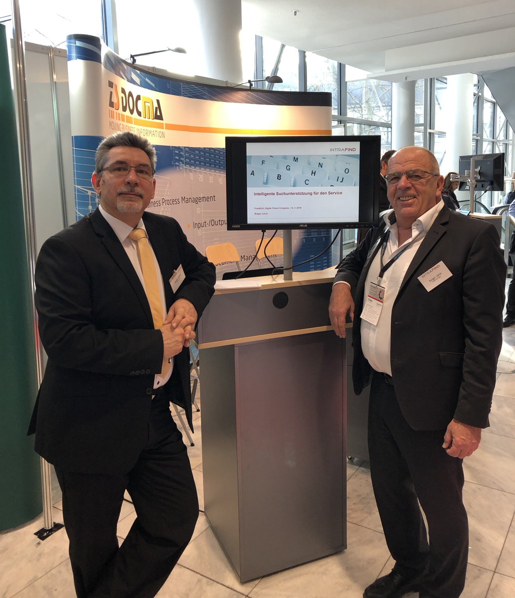 Treffen Sie uns auf dem #DIGITALFUTUREcongress in Frankfurt am Stand unseres Partners ZS DocMa: IntraFind Sales Manager Rutger Lörch zeigt, wie Service-Mitarbeiter von modernen Suchtechnologien profitieren.