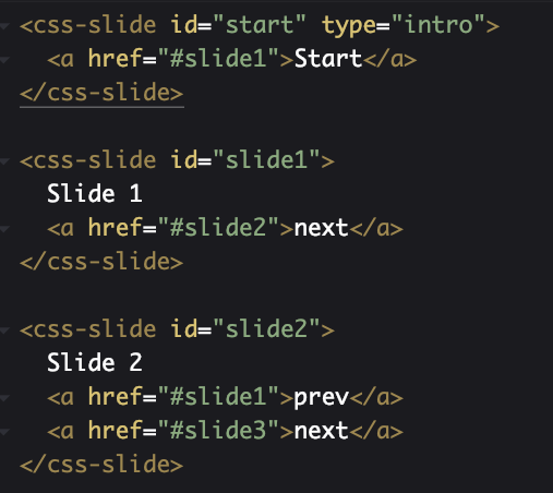 giuseppegurgone's tweet image. 🔑🎵 Micro HTML and CSS only framework for Slides/Presentations

css-slide {
  width: 100%;
  height: 100%;
  overflow: auto;
  position: fixed;
  background-color: white;
}
css-slide:target {
  z-index: 2;
}
css-slide[type=&quot;intro&quot;] {
  z-index: 1;
}