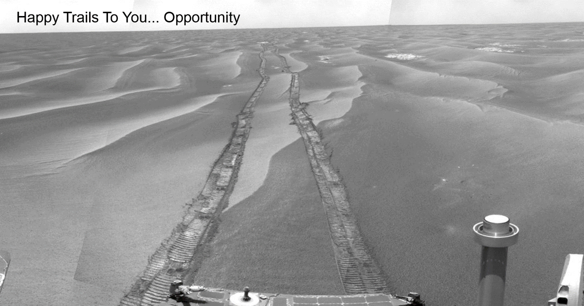 DeanRegas's tweet image. RIP Opportunity. @MarsRovers 15 years of roamin' the dusty Martian plain. Here's to one of the great explorers of all time! #OpportunityRover