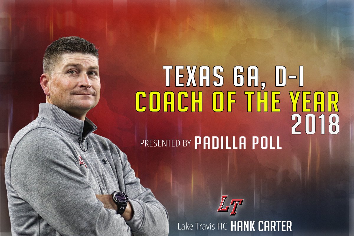 LTHSCavFootball's tweet photo. Congratulations to Lake Travis all time winningest 🏈 coach @CoachHankCarter 6A - Division I Padilla Poll Coach of the year ! #educator #AllState #Coachoftheyear God Bless Football! GO CAVS! https://t.co/SfmpBEj8kk