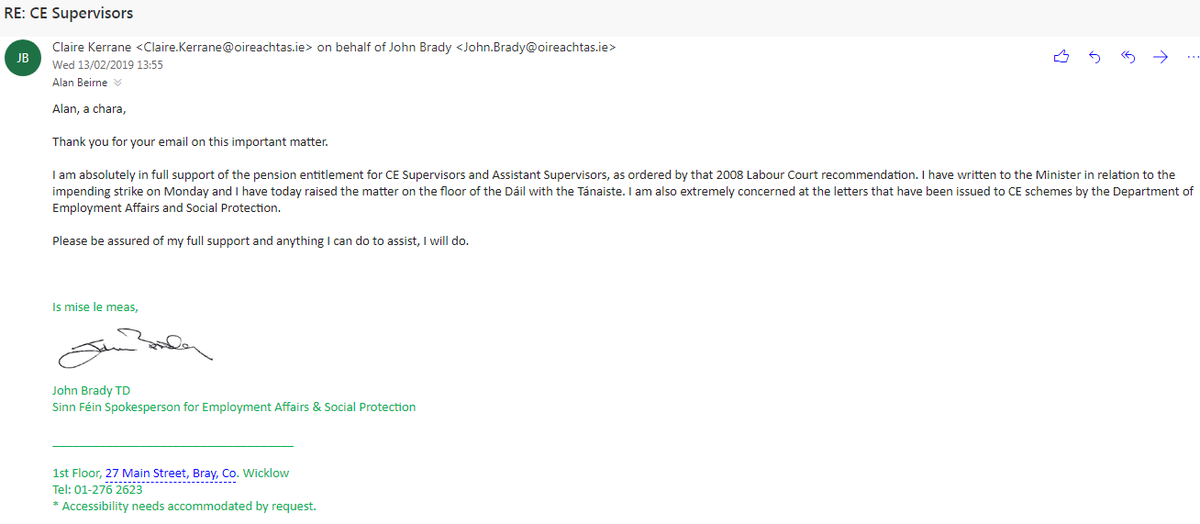 Messages of support for #cesupervisors campaigning for #occupationalpensionscheme and #parityofesteem coming in from TDs <a href="/JoanCollinsTD/">Joan Collins Community Activist</a> <a href="/ocallaghanjim/">Jim O'Callaghan TD</a> <a href="/johnbradysf/">John Brady TD</a>  ... see below