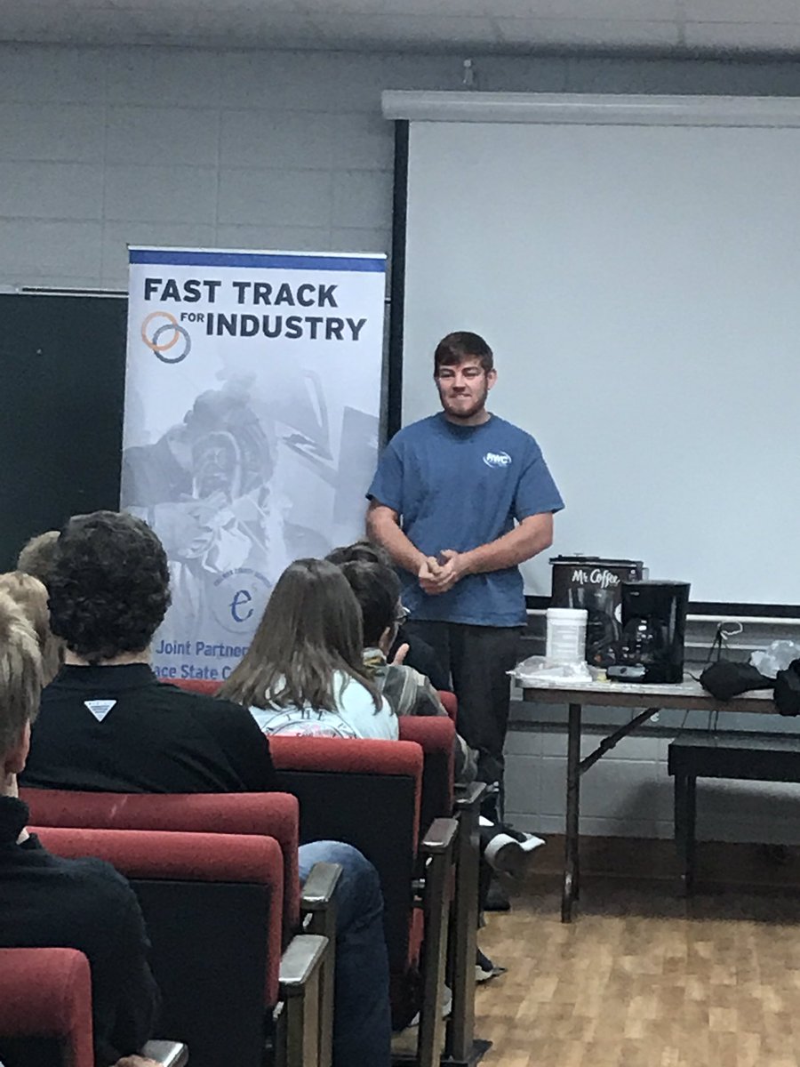 Shawna_Koch's tweet photo. Great morning @HancevilleHS with members of Fast Track &amp; the faculty talking to sophomores about future opportunities.    @CCBOEAL https://t.co/mP0Cj4f91a