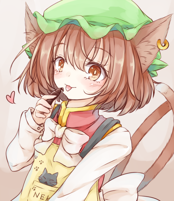 橙(東方プロジェクト) 「#深夜の真剣お絵描き60分一本勝負
バレンタインで余ったチョコペンを処理する橙 」|ぢょんのイラスト