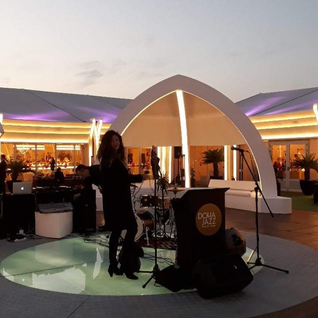 DohaJazzMusic's tweet photo. Getting ready to play at the VIP area for the Qatar total open tonight. #dohajazz #QatarTotalOpen2019 #wtatour https://t.co/Cr7rZySPoX
