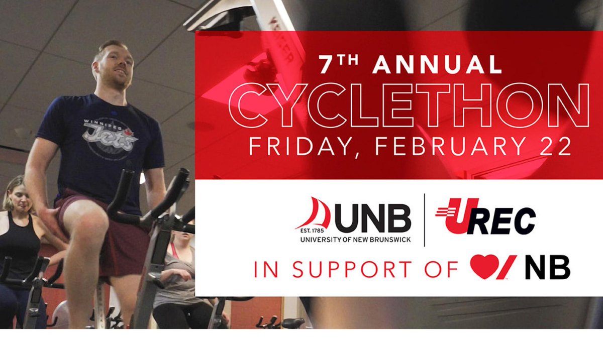 Just over a week away until our 7th annual Cyclethon! We're looking forward to having a huge crowd come out and support the <a href="/HeartStrokeNB/">Heart&Stroke NB | Coeur+AVC NB</a>. #HeartMonth  bit.ly/2GaPtzH <a href="/KinUNB/">UNB Kinesiology</a> <a href="/UNBSU/">UNB Student Union</a> <a href="/UNBFredericton/">UNB Fredericton</a>