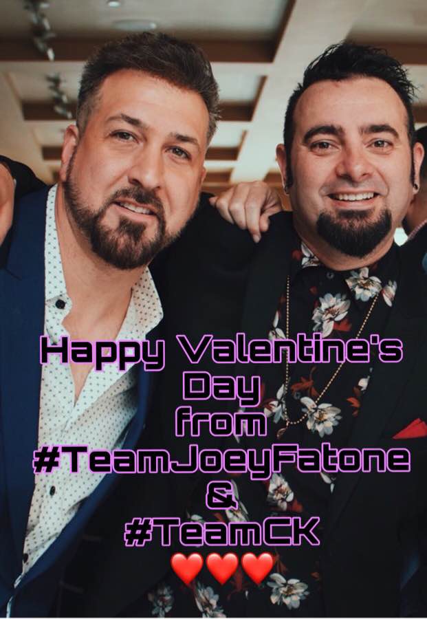 JoeyFatoneSTTM's tweet photo. Happy Valentines day, everyone!
We love you!
We hope you get lots of love today. #TeamJoeyFatone #TeamCK
#JoeyFatone #JoeysJedis #TeamObiwanFatOne #Trickys #CK #ChrisKirkpatrick #valentinesday2019❤️ https://t.co/F9Sf1n6fIt