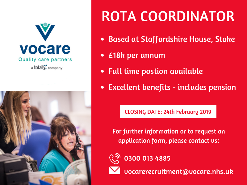We are seeking to appoint a #Rota #Coordinator to be based out of our Stoke-on-Trent offices - if you fit the bill apply now to join a growing #healthcare organisation with excellent employee benefits...