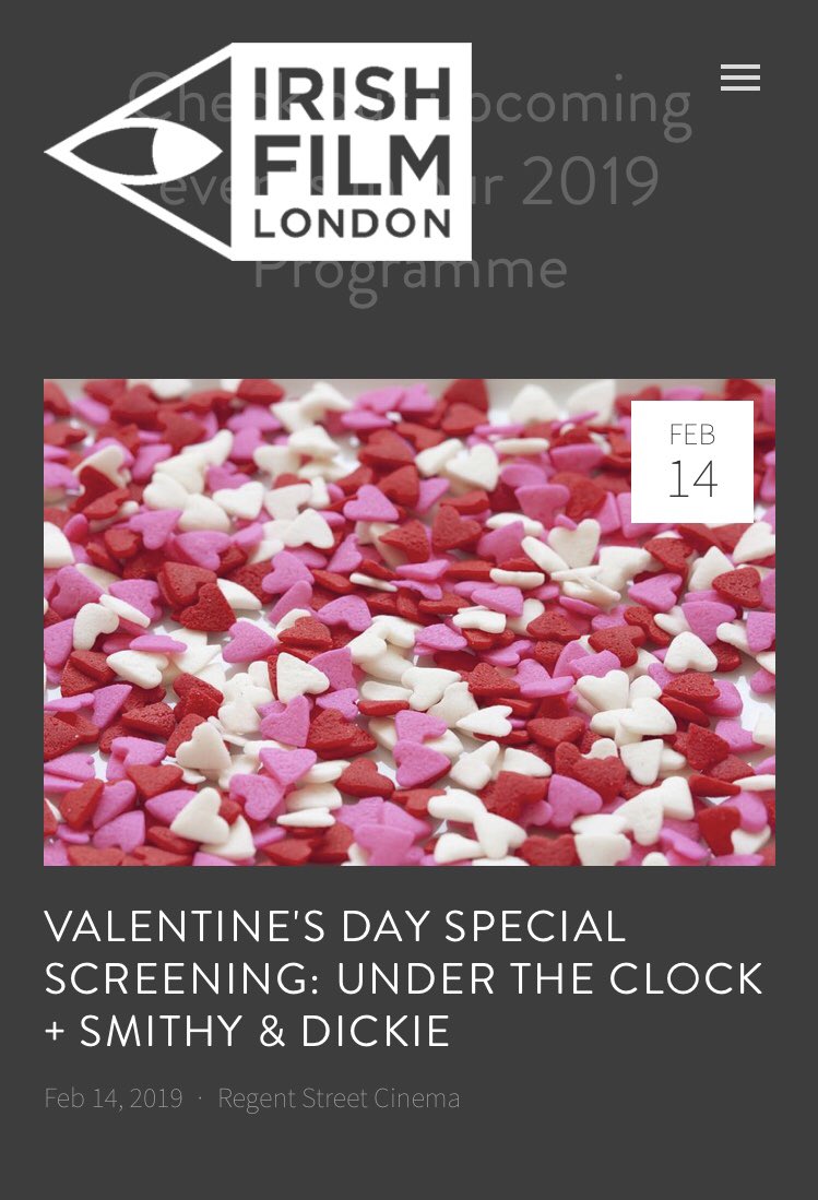 irishfilmtvuk's tweet image. Happy Valentine’s Day Film Friends! 💕 No plans for tonight? Don’t panic, we got you covered! ‘Under The Clock’ will be screening along side short ‘Smithy &amp;amp; Dickie’ at @RegentStCinema at 7.30pm tickets here!  regentstreetcinema.com/programme/unde… #Irishfilmlondon #IrishinLondon @ClockFilm