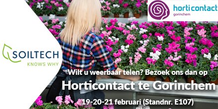 Aankomende week staan we op <a href="/HortiContact/">HortiContact</a>! Wilt u meer weten over de kwalitatieve meststoffen van Soiltech? Kom dan langs! Ook <a href="/Benfried_BV/">Benfried b.v.</a>  en <a href="/mertens_groep/">Mertens</a> kunnen u hier meer over vertellen. Zij zijn ook aanwezig op HortiContact. We zien u graag volgende week!