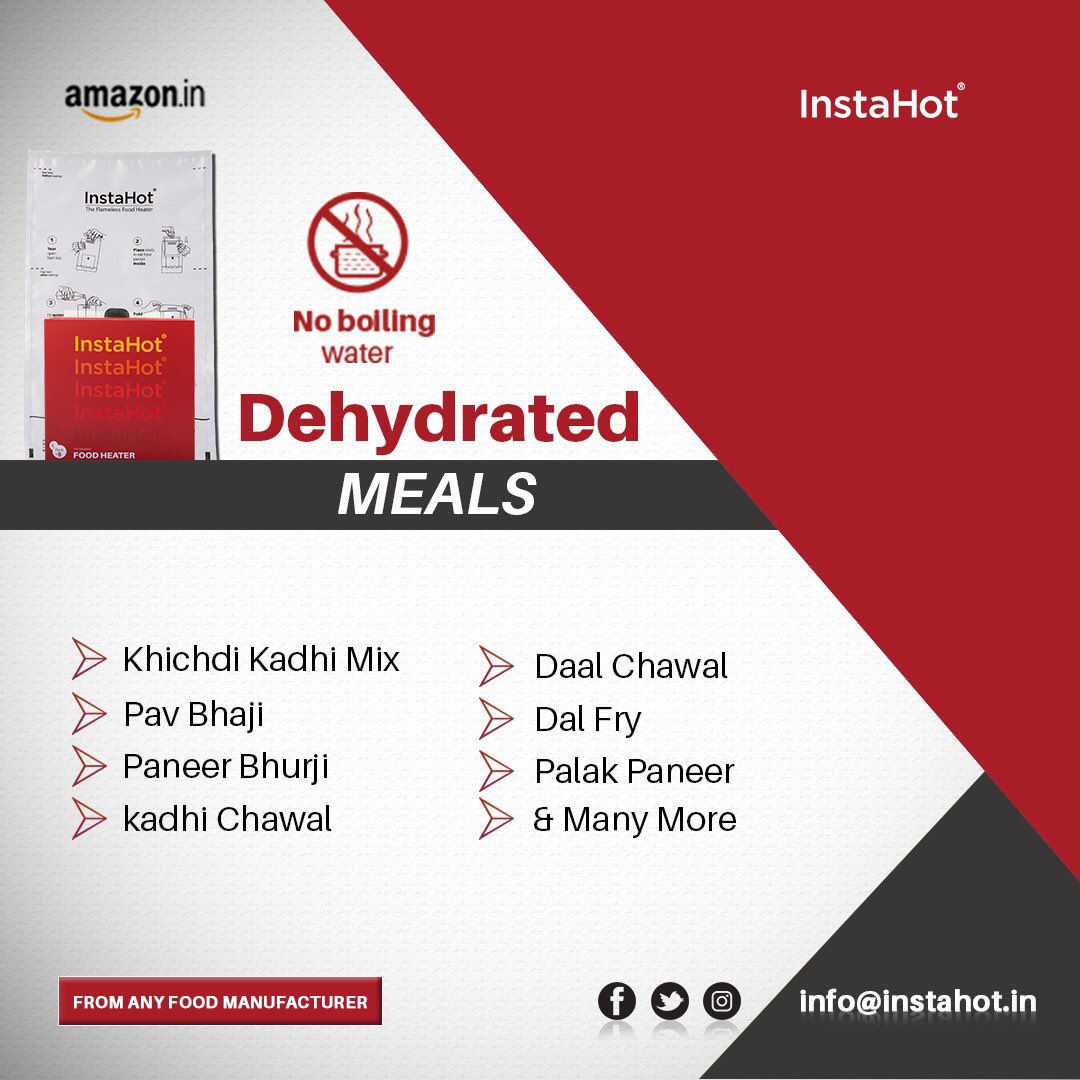 InstaHot_in's tweet photo. You can prepare these food items easily available from a variety of brands in stores &amp; lots more using only 70 ml water in just ten minutes with #InstaHot flameless foodheater. No Flame | No Boiling Water Needed | Stock it before you travel: https://t.co/lIYmOmtkYa #twwt #ttot https://t.co/mWYZVJkkTL