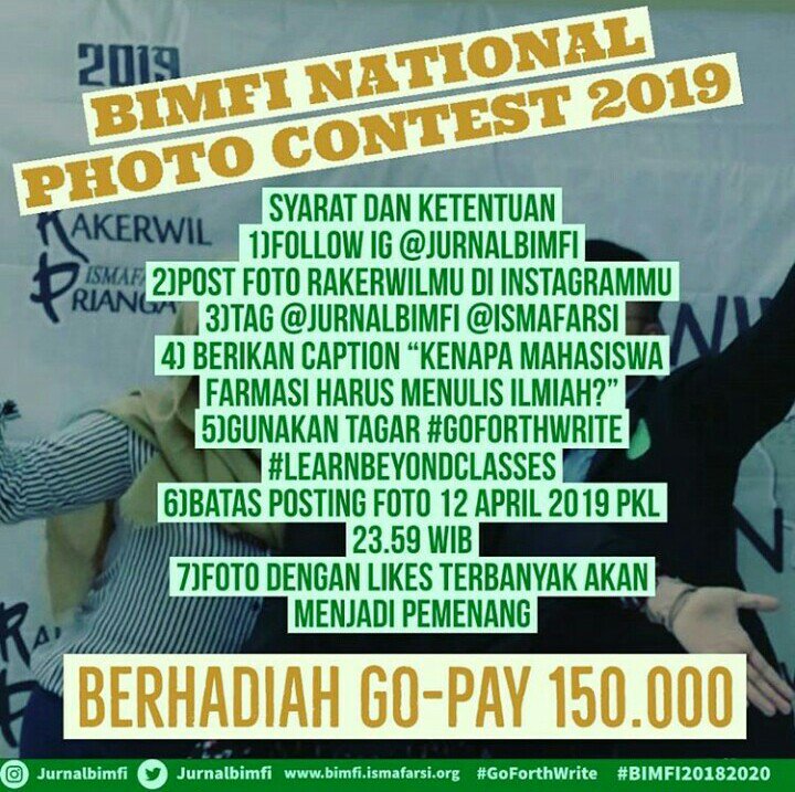[BIMFI NATIONAL PHOTO CONTEST]

Hai,Farmasis Indonesia!PSE berkolaborasi dengan BIMFI mengadakan photo contest nih 😄

Untuk informasi lebih lanjut 
instagram.com/p/Bt2mAhGF8Xb/…