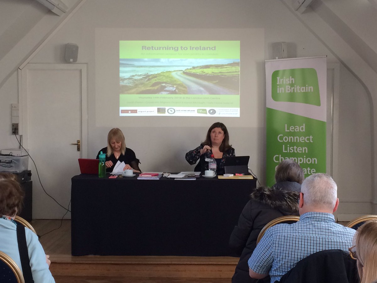 Sarah and Karen kicking off the Returning to Ireland Information Session @LDNIrishCentre today @irishmigrants @Safehomeireland A great range of groups who support Irish people represented. #irishabroad #returningtoIreland #GlobalIrish