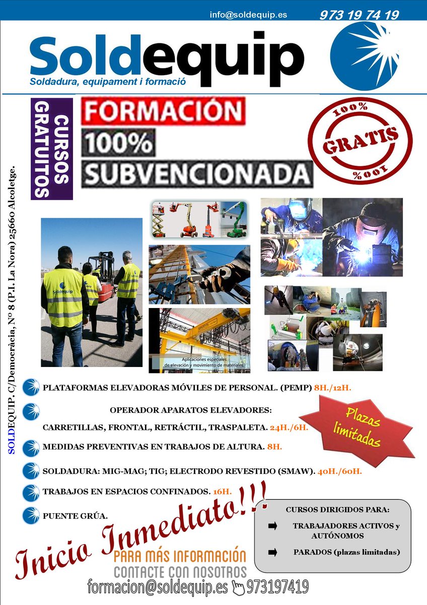 SOLDEQUIP's tweet photo. CURSOS SUBVENCIONADOS (100% GRATIS) 2019
INFORMATE!!!! https://t.co/qbNjU0rAno