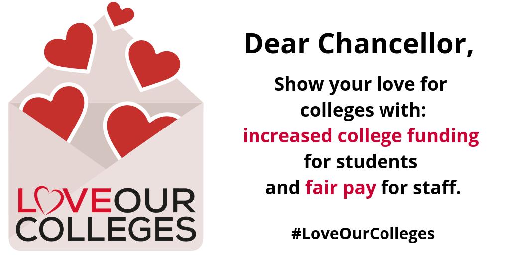 🗣️Alongside @EmChapman6 we are calling for <a href="/hmtreasury/">HM Treasury</a> &amp; <a href="/PhilipHammondUK/">Philip Hammond</a> to #LoveOurColleges. We're asking for two key things: fair funding for colleges and fair pay for staff. Read more: bit.ly/FEFunding #ValentinesDay