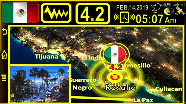 elluchin1's tweet photo. 🇲🇽➡#Temblor 4.2⚡ ⏱05:07 Am H/Mex🇲🇽
🔶#SantaRosalia del Cabo  a 66 Km al NorEste
Profundidad 🔰4Kms
#LaPaz #Culiacan
 Estado de #BajaCalifornia Sur
#Mexico 🇲🇽
 #Sismo #FelizJueves
#ConValentin #14DeFebrero 
#FelizDiaDeSanValentin
Feliz 14
Feliz San Valentín https://t.co/LhNwnFGT1M
