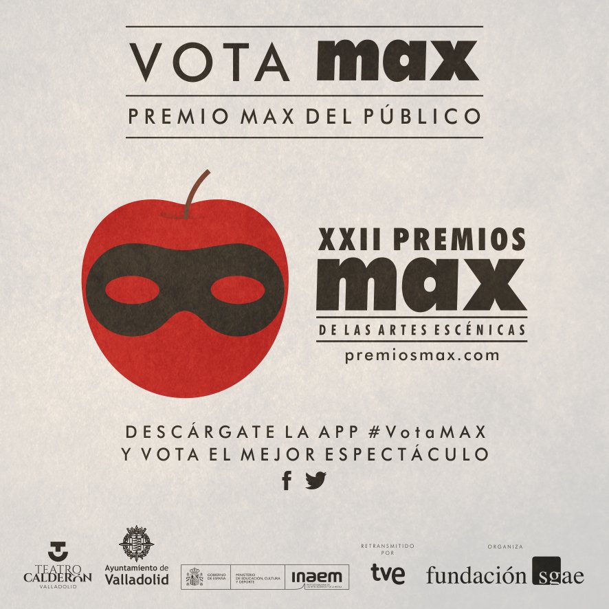 🍎🎭 ¡Se abre el proceso de votación del Premio Max del Público! 
Hasta el 30 de abril puedes votar por tus espectáculos favoritos con una app o en la web de los <a href="/PremiosMax/">Premios Max</a> ¡Qué comiencen las votaciones! ➡️ ow.ly/N9eB30nHlhm 🍎🎭  #teatro #danza #aaee #22PremiosMax