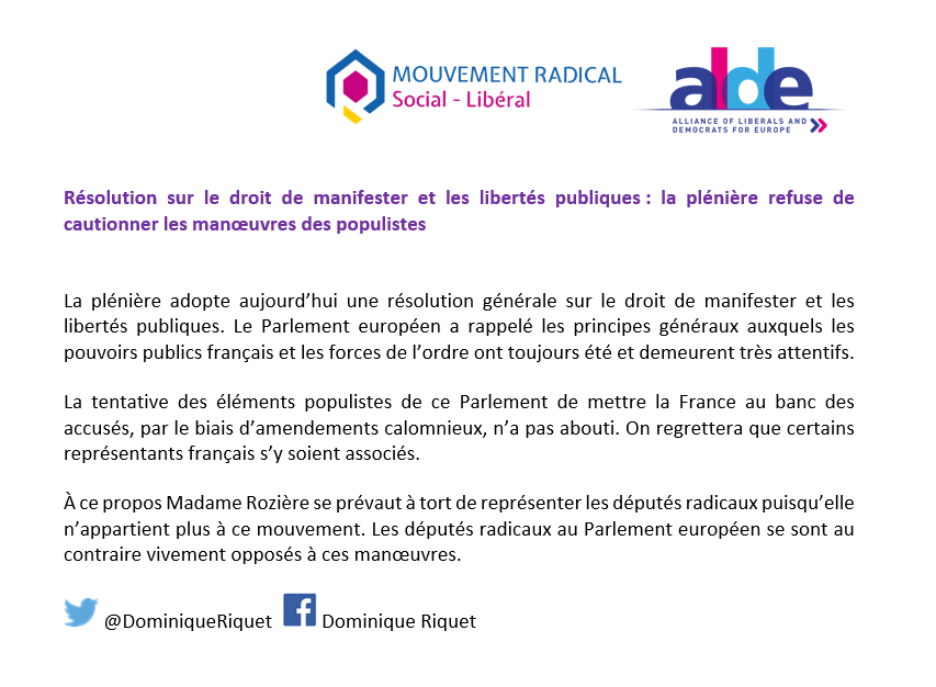 DominiqueRiquet's tweet photo. Résolution sur le droit de manifester et les libertés publiques : la plénière refuse de cautionner les manœuvres des populistes #EPlenary #ParlementEuropéen https://t.co/kIAteEFO7Z