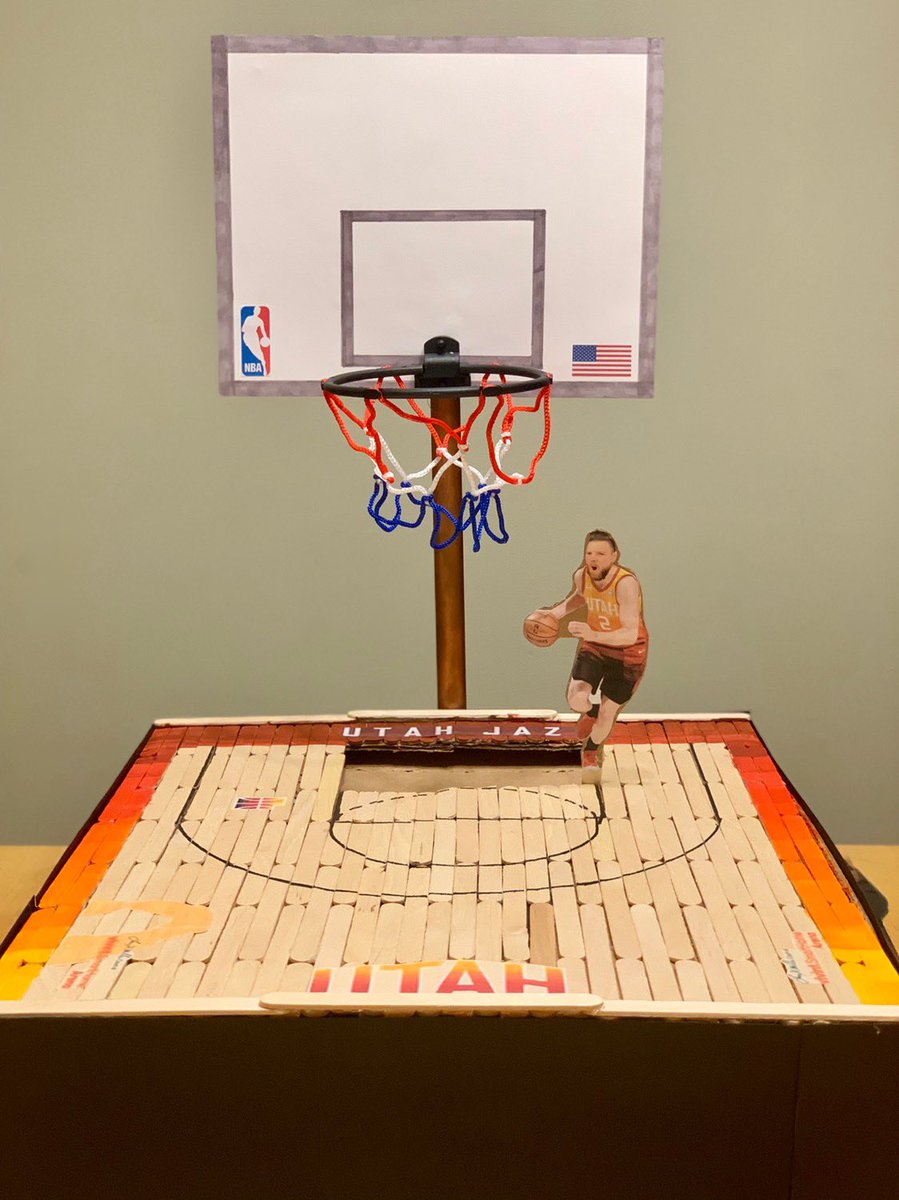 BrettSwensen's tweet photo. When your wife decides she wants you to win the Valentines box competition at work and goes all in on your childhood dream to play for the @utahjazz - Yes, that’s a hand painted popsicle floor and my face on @Joeingles7 body. https://t.co/aHPAansp0N