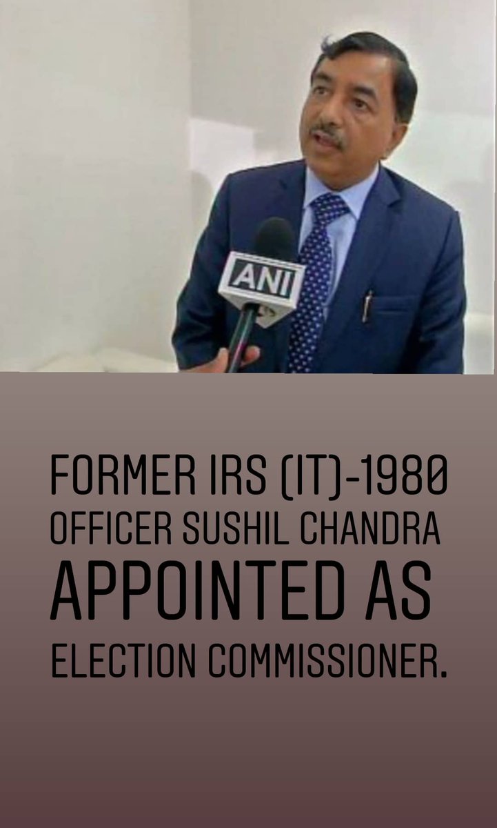 Imsyedmaroofali's tweet photo. #Breaking The Central Board of Direct Taxation (CBDT) chairman #Sushil_Chandra has been appointed as the next chief election commissioner.
@BJP4India @INCIndia #Mahagathbandhan
#ElectionCommission #ElectionCommissionOfIndia
#electioncommissionor
#Elections2019 https://t.co/IKiG1oPAgh