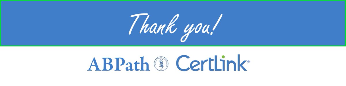 TheABPath's tweet image. Thank you to our diplomates who are participating in the ABPath CertLink® pilot. We want you to know your valuable feedback is being used to continually revise and improve the platform. Your contributions and participation are greatly appreciated.  #pathology #abpath #certlink