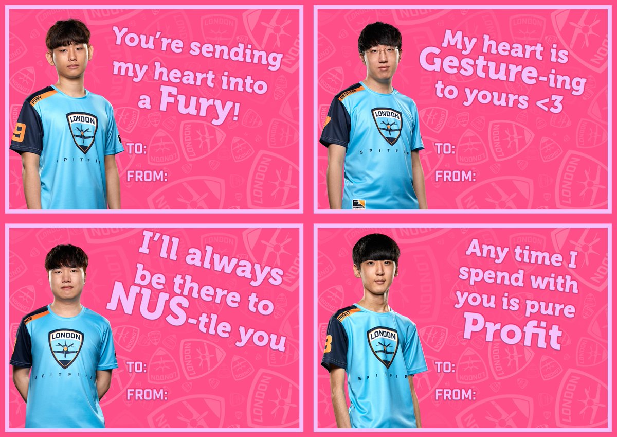 Spitfire's tweet image. No #ValentinesDay2019 is complete without some London Spitfire #ValentinesDay cards!

Send your loved ones some #AcesHigh today!
💙 Download: spitfire.gg/valentines19