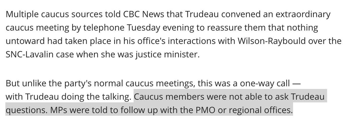 wonder why Liberal MPs are publicly supporting <a href="/puglaas/">Jody Wilson-Raybould (JWR), PC, OBC, KC 王州迪</a> ?

PMJT told Liberal MPs to to take their questions about PMO interference up with the PMO!? 😂 😂 😂 #leadership #cdnpoli

cbc.ca/news/politics/…