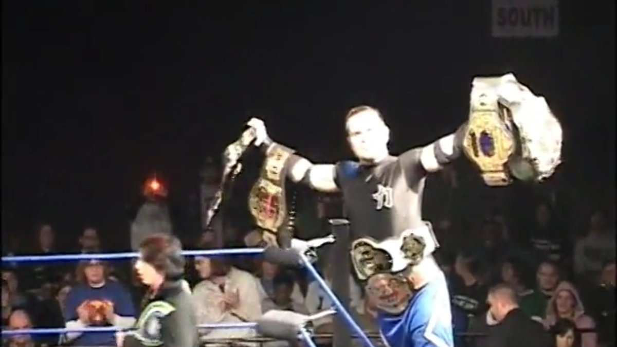 jwhite455528's tweet photo. Time to finish @CHIKARApro #KOT2008 with Day 3.  It's been a wacky tournament so far.  Should be a good conclusion.  

And here's a random picture of @MikeQuackenbush with belts galore https://t.co/2CyGv9Xo2E