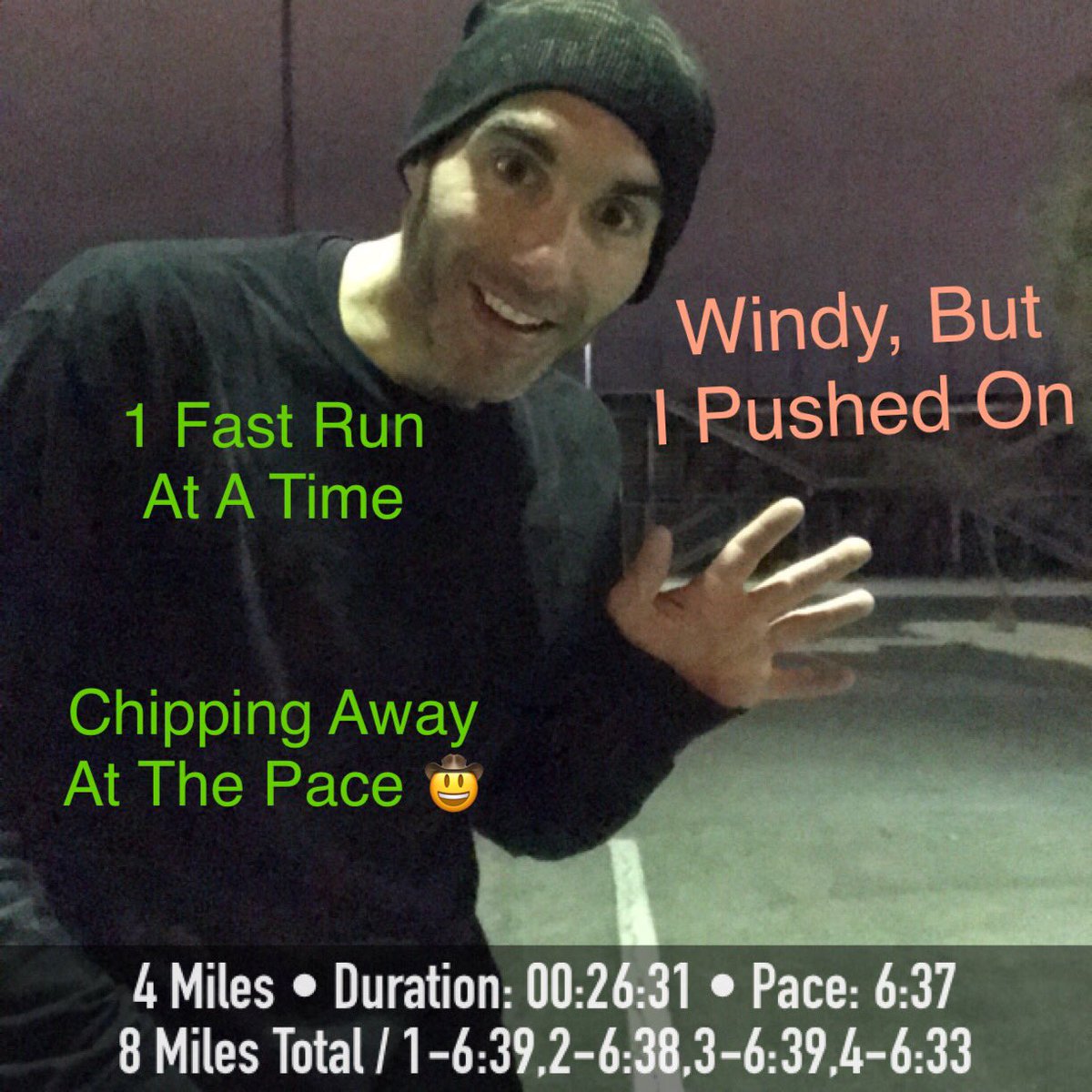 Weird. When I left my house there was little when. When I arrived to the track miles away, I found lots of wind on the back half of the track. Odd. Kept at it and pushed through. #wearetherunners #runselfierepeat #runnh #runforlife #runshots #runningmakesmehappy #runnershigh