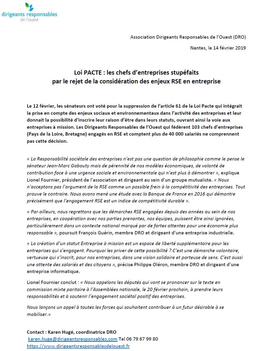 ToovaluRSE's tweet photo. Loi PACTE : les chefs d’entreprises stupéfaits par le rejet de la considération des enjeux RSE en entreprise. Les DRO s'expriment, députés à vous de jouer !
#DROLoiPACTE https://t.co/uPoJRlR3rz
