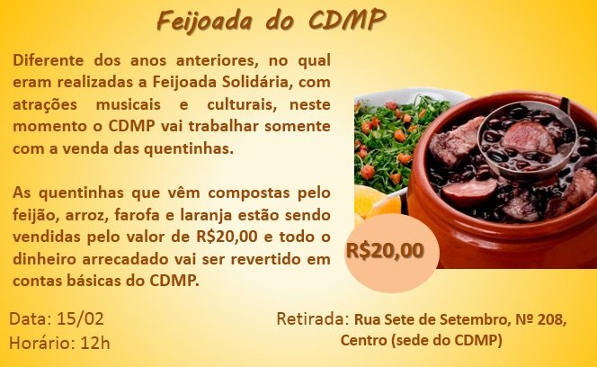 CDMP_MA's tweet photo. Que tal ajudar o CDMP e ainda apreciar uma deliciosa feijoada?
https://t.co/dB5AjIExey https://t.co/u7YGLOMTq4