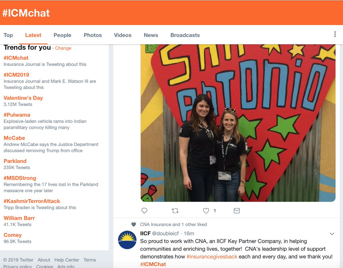 MargueriteTort's tweet photo. Epic #ICMchat Number 1 and Number 2 trending on @Twitter right now! Feel the #insurance #love! #ValentinesDay https://t.co/c0Q6VcS4SI