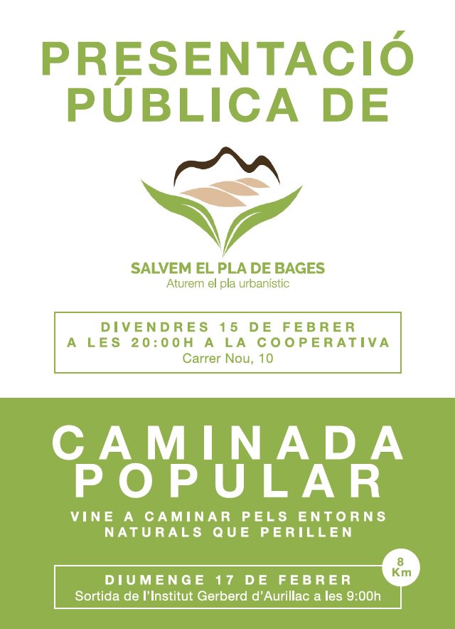 montpeita's tweet photo. Salvem el Pla de Bages fa la seva presentació pública
Demà 15 de febrer a les 8 del vespre a l'espai de la Cooperativa (c/Nou)
També organitza una Caminada Popular pel aquest diumenge 17 de febrer
📌 Actes oberts a tothom
#caminada #presentació #pladebages @SOS_Pladebages https://t.co/pDQKKRhr8j