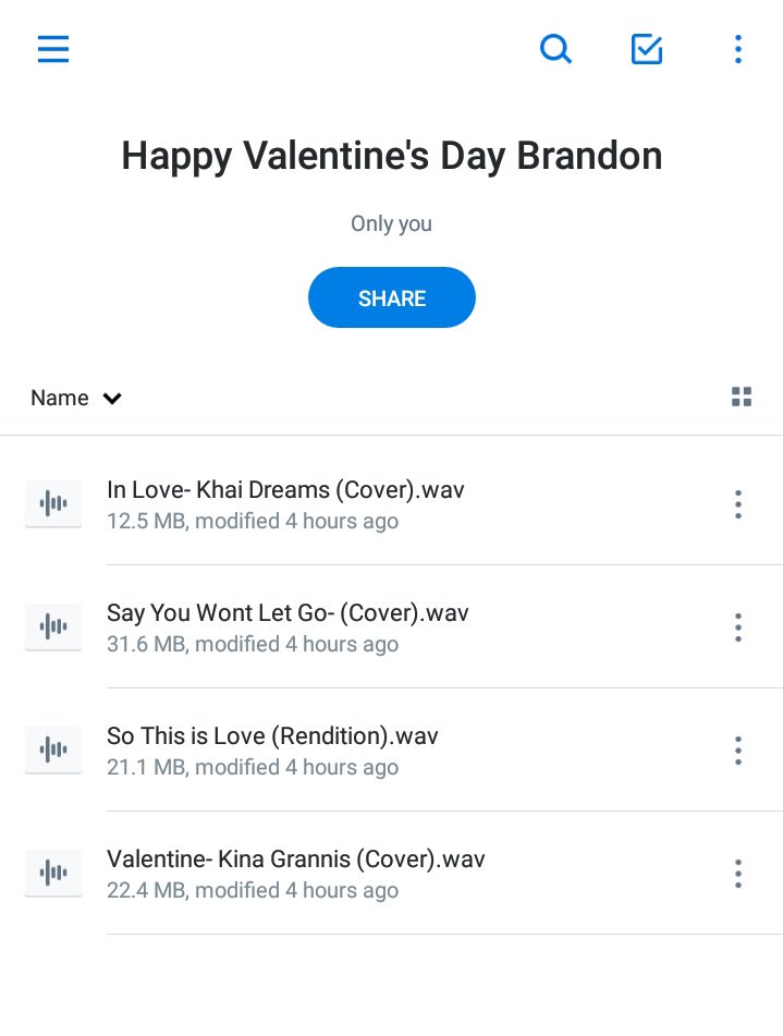 I sang and recorded some of my favorite love songs. Wish I had more but I did it all last night after closing at work lol recording and remastering each song took an hour or so. I stayed up til 5am so these are hella bad tbh but he's gonna love it (':