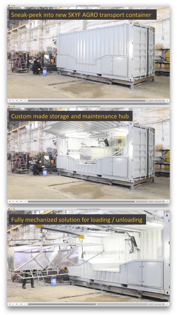 Dear SKYF and SKYFchain fans! While the engineering team is working hard on the commercial version of the new SKYF AGRO for the agricultural market - here's a sneak peak into the new developments.
The new custom-made container for storage, transportation and maintenance.