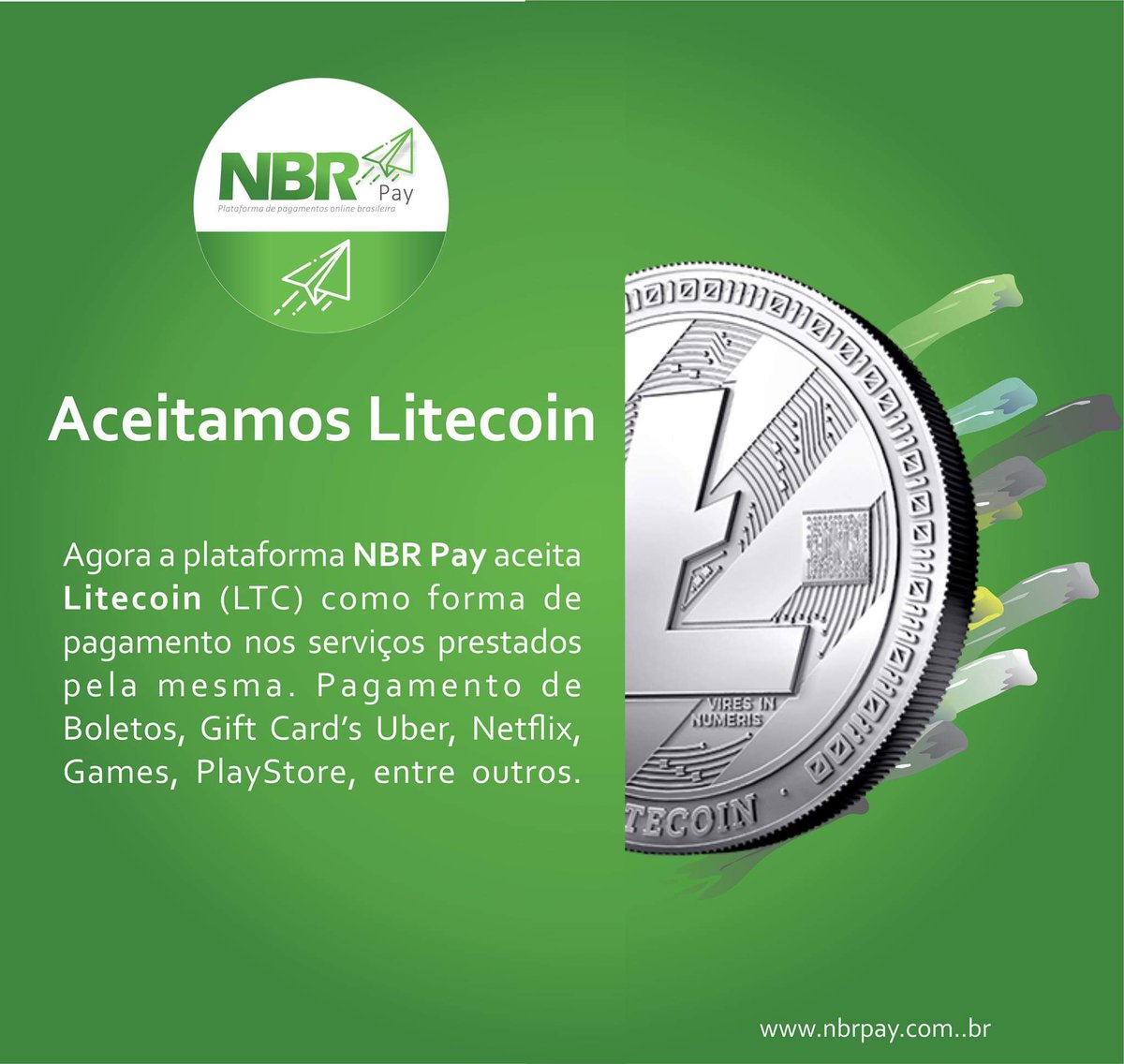 nbrpay's tweet photo. ‼️Além do #Bitcoin e #NiobioCash, agora a plataforma NBR Pay aceita também #litecoin como #criptomoeda para pagamentos dos serviços e produtos listados na mesma. https://t.co/Ol5Rn5i0bO