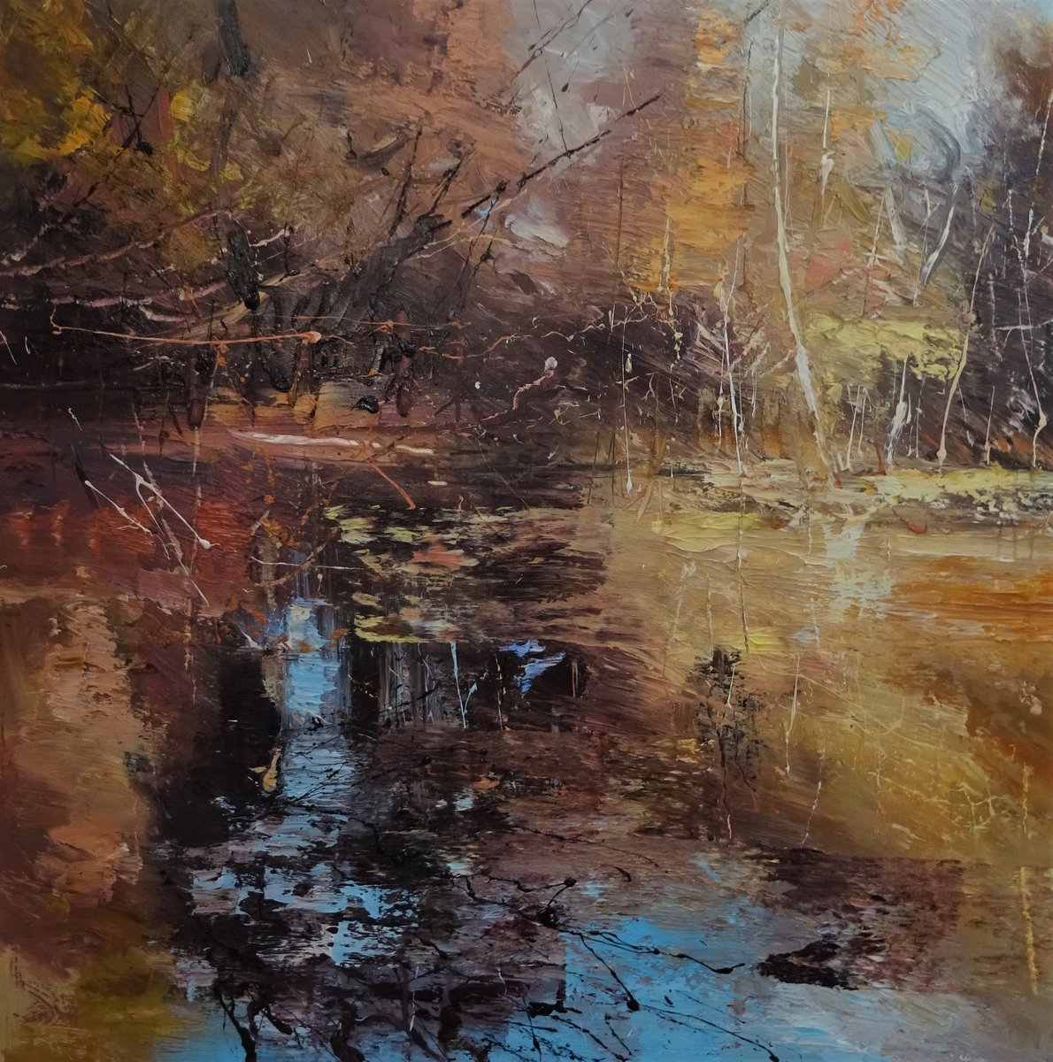 On the edge of the forest,80x80cm just finished! Winter after the heavy rain with sunshine. #NewForest #Hampshire