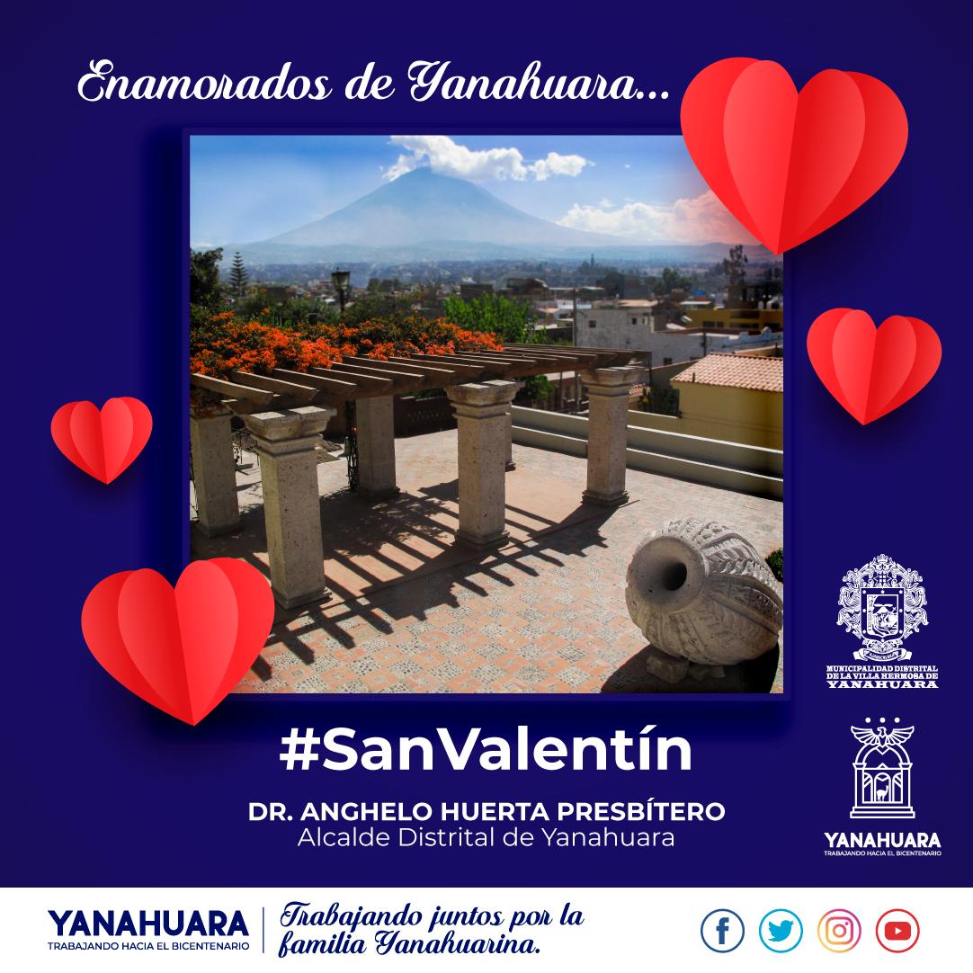 muniyanahuara's tweet photo. #SanValentín Estamos enamorados de nuestro distrito ❤️🤗 Saludamos este 14 de febrero a todas las parejas Yanahuarinas que se quieren y respetan mutuamente. Así también valoramos la amistad que es uno de los tesoros más valiosos que podemos tener. https://t.co/Y67LbiX1o4